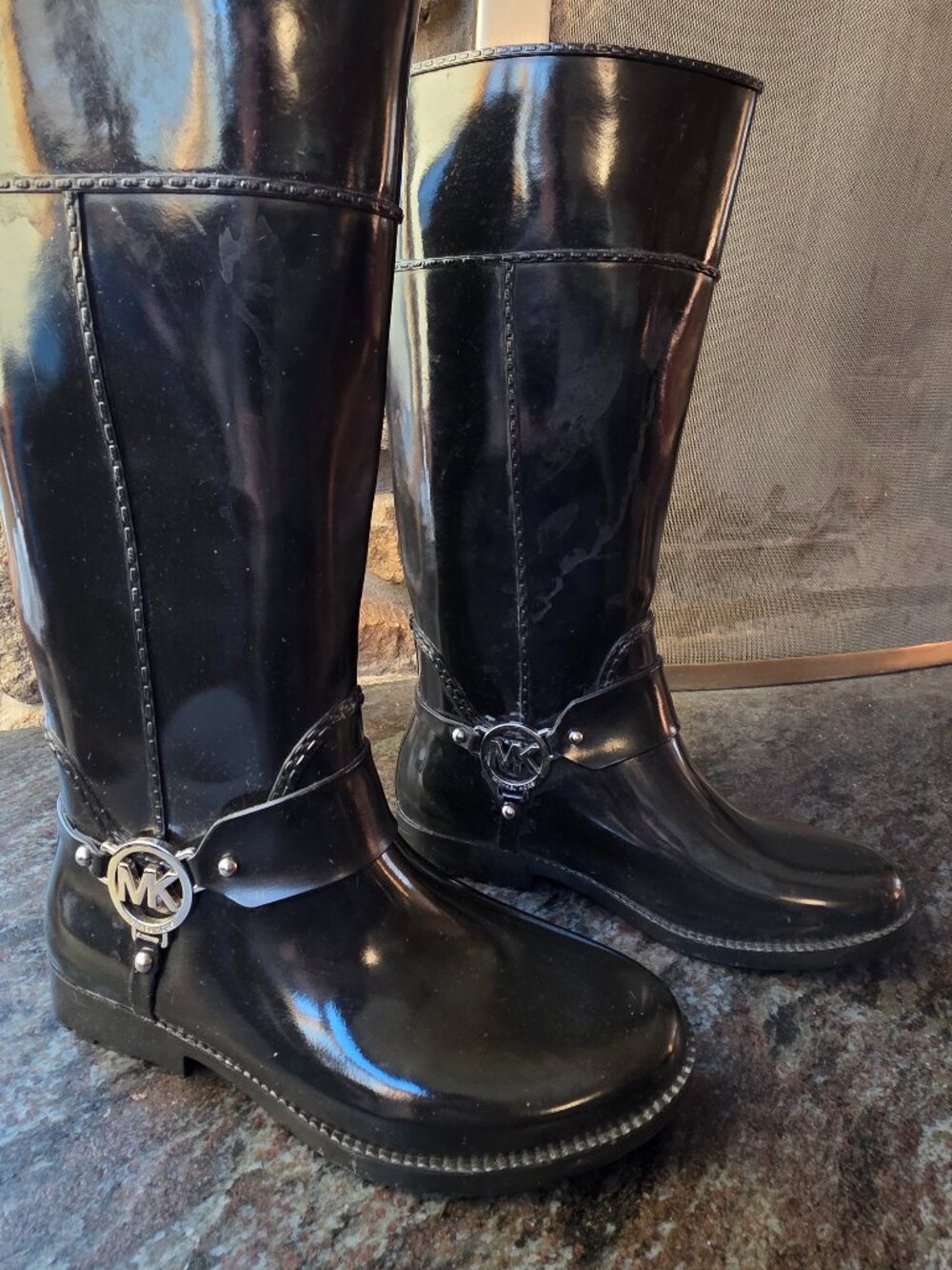 Michael Kors Fulton Harness Black Rubber Rain Boots Size 8 - Picture 7 of 15